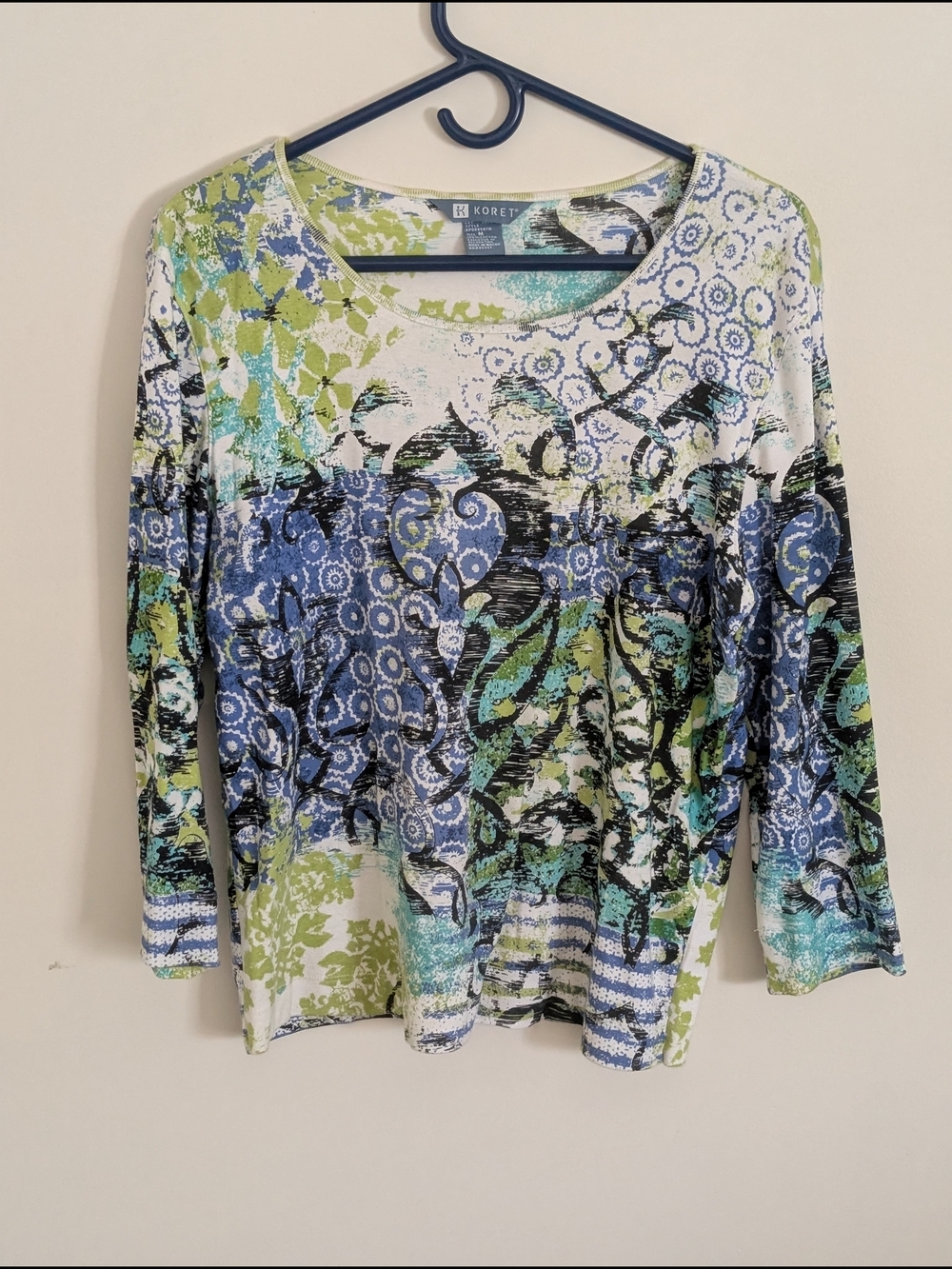 Koret Women's Blue & Green Mixed Print Long Sleeve Top